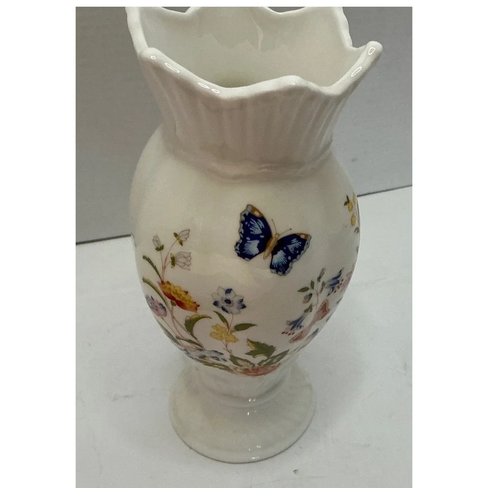Aynsley Vintage Cottage Garden Vase Butterfly Floral Bone China 7in English Styl